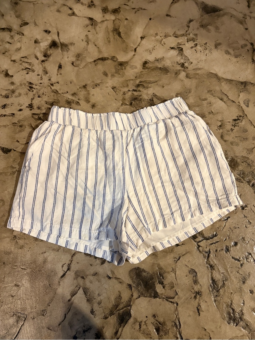 Altar'd State White Shorts with Blue Pinstripes